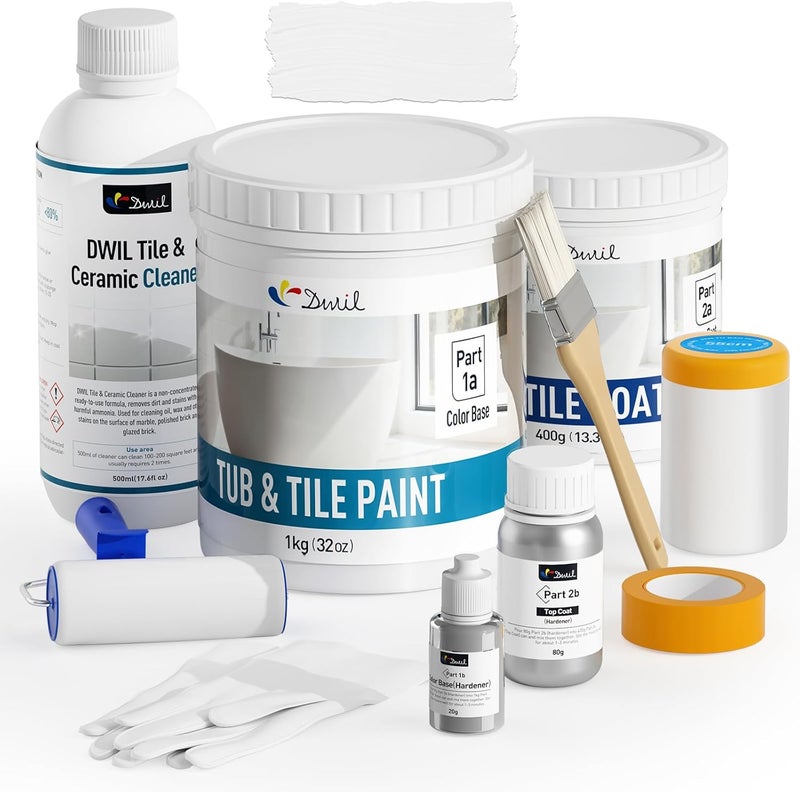 DWIL Bathtub Paint, Tub and Tile Refinishing Kit 32oz with Tools, Easy to Use Countertop Paint, Tub Refinishing Kit for Bathroom & Kitchen on Tile, Sink, 40-50sq.ft(White) - Image 1